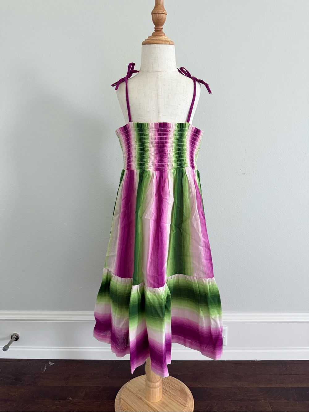 Janie and Jack Pink and Green Striped Tie-Shoulder Sundress
